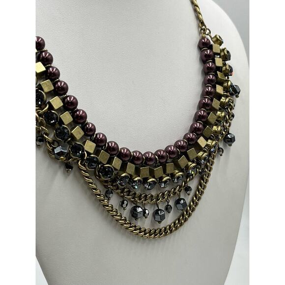 Silpada KR Vintage Hematite Bead Purple Faux Pearl Brass Necklace Magnetic Clasp - Picture 6 of 15